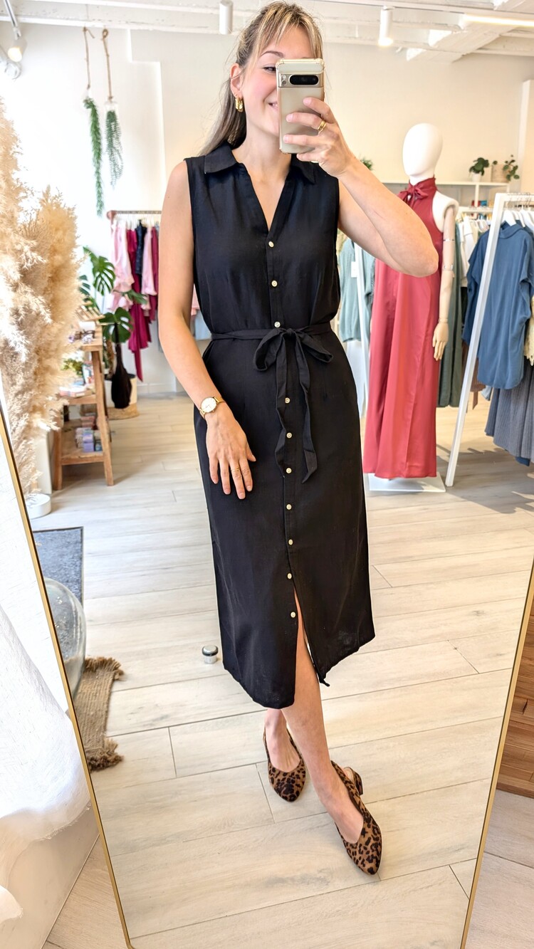 Vila Clothes viprisilla sleeveless midi shirt dress - black