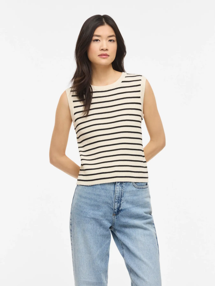 Vila Clothes vimalu stripe sleeveless top - black/white