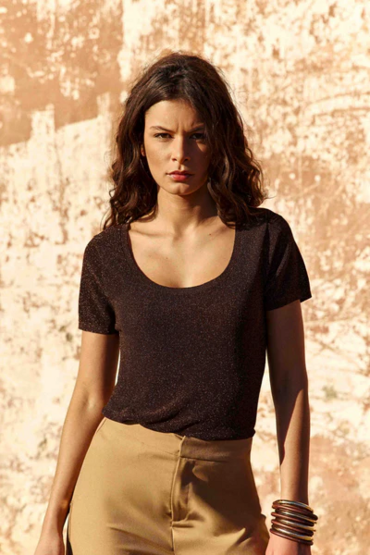 La petite étoile mishan glitter t-shirt - chocolat
