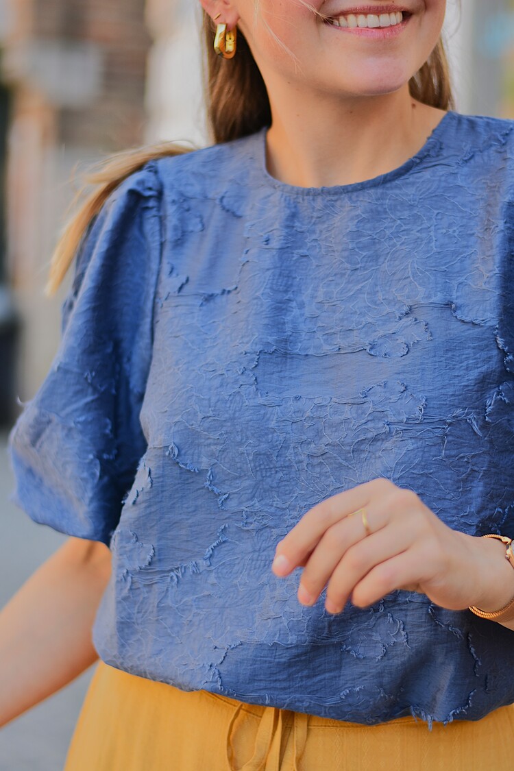 Moss Copenhagen orkidea puff sleeve top - blue