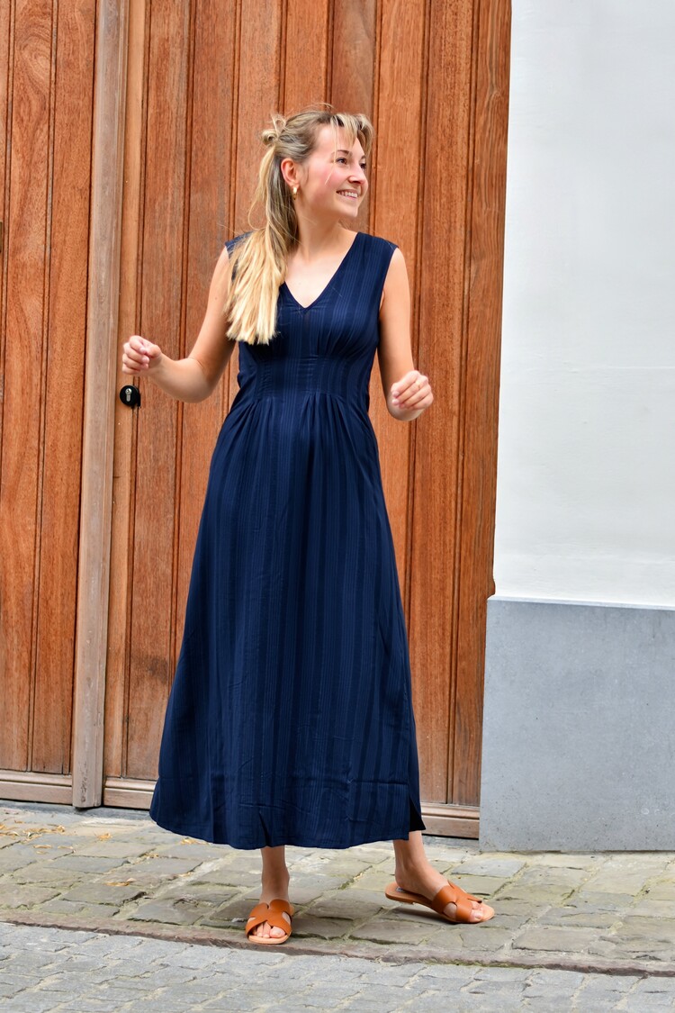 Vila Clothes viyrina rushed dress - navy