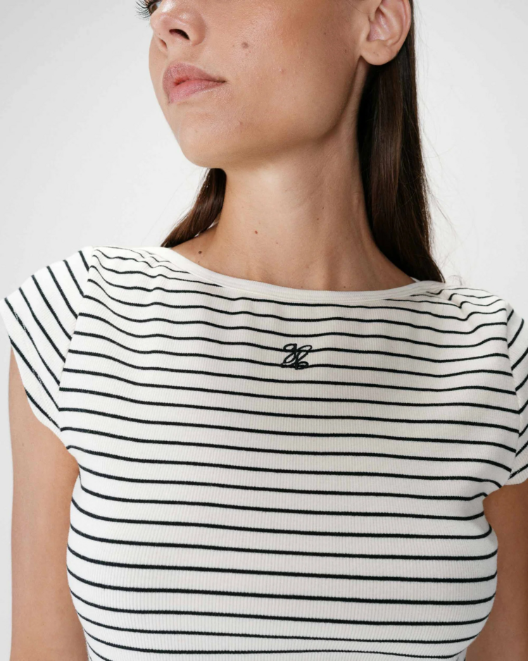 Vila Clothes wake cap sleeve stripe t-shirt - white/black