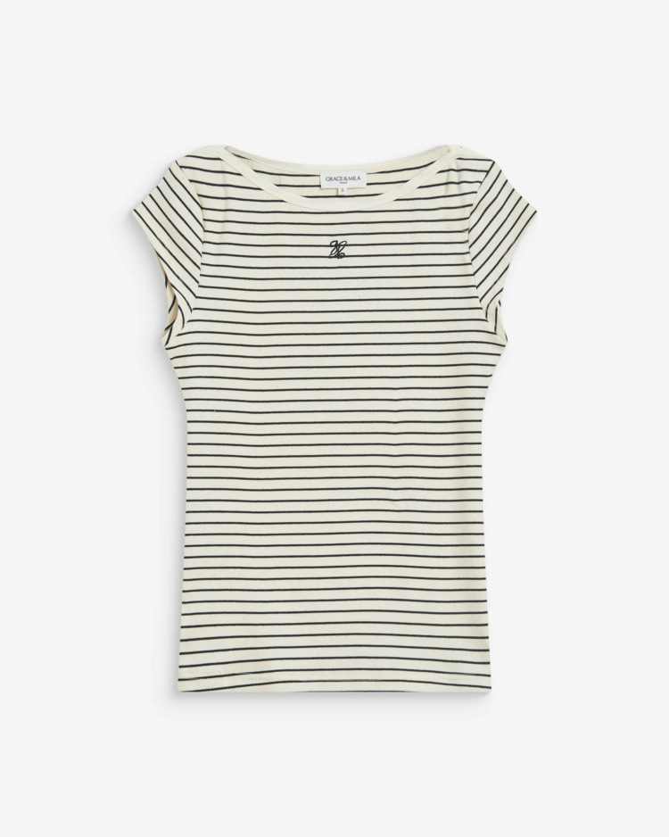 Vila Clothes wake cap sleeve stripe t-shirt - white/black