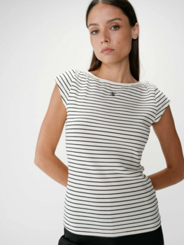 Vila Clothes wake cap sleeve stripe t-shirt - white/black
