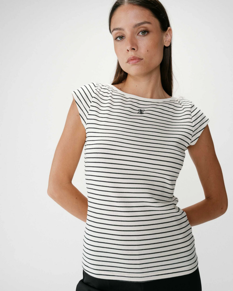 Vila Clothes wake cap sleeve stripe t-shirt - white/black