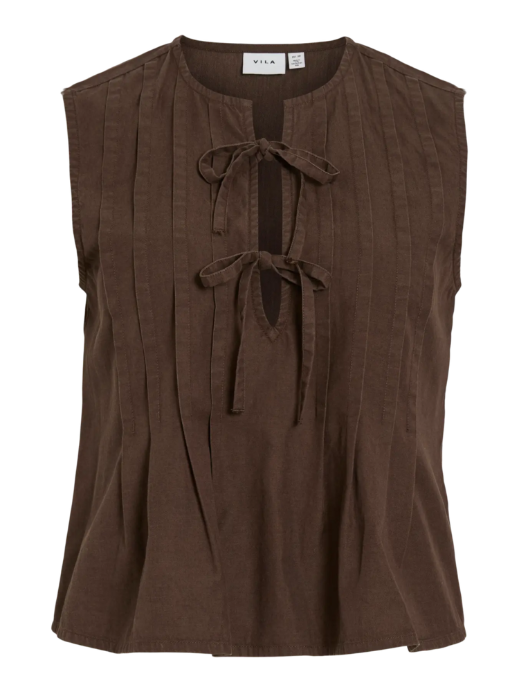 Vila Clothes vitevira tie string top - chocolate