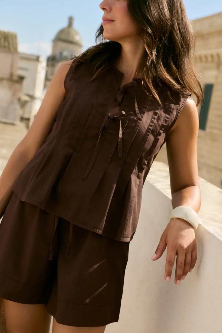 Vila Clothes vitevira tie string top - chocolate