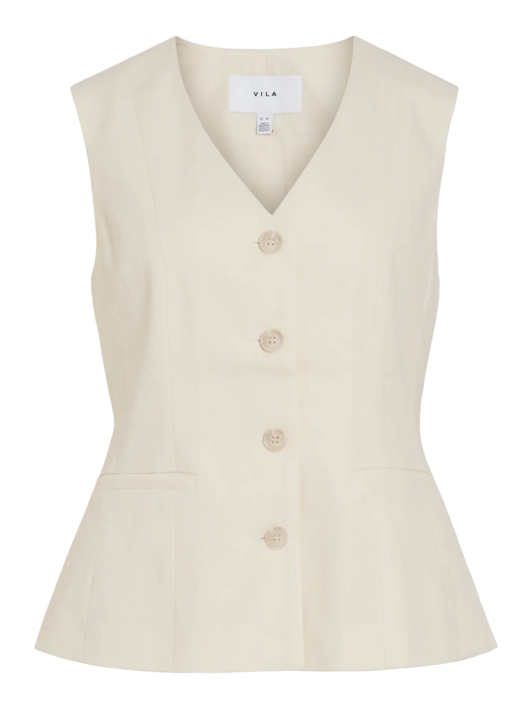 Vila Clothes vipockey tailored white button vest - ecru