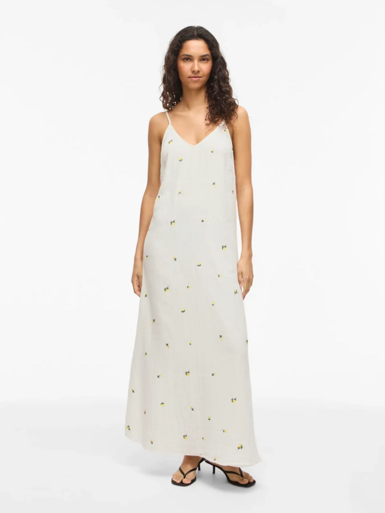 Vila Clothes vibrodera embroidered maxi dress - lemons