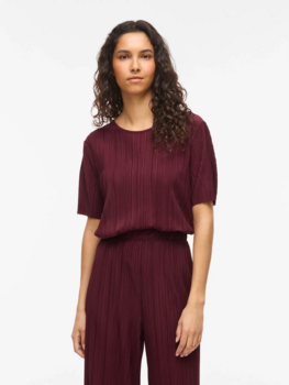 Vila Clothes viplisa pleaded top - burgundy
