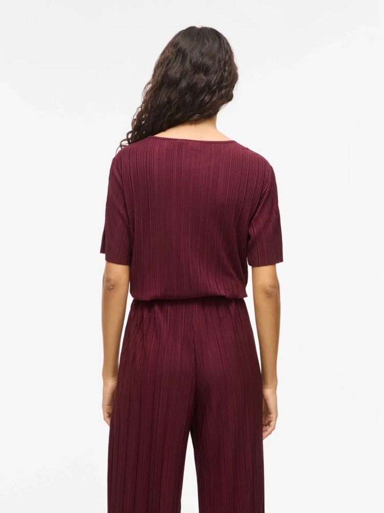 Vila Clothes viplisa pleaded top - burgundy