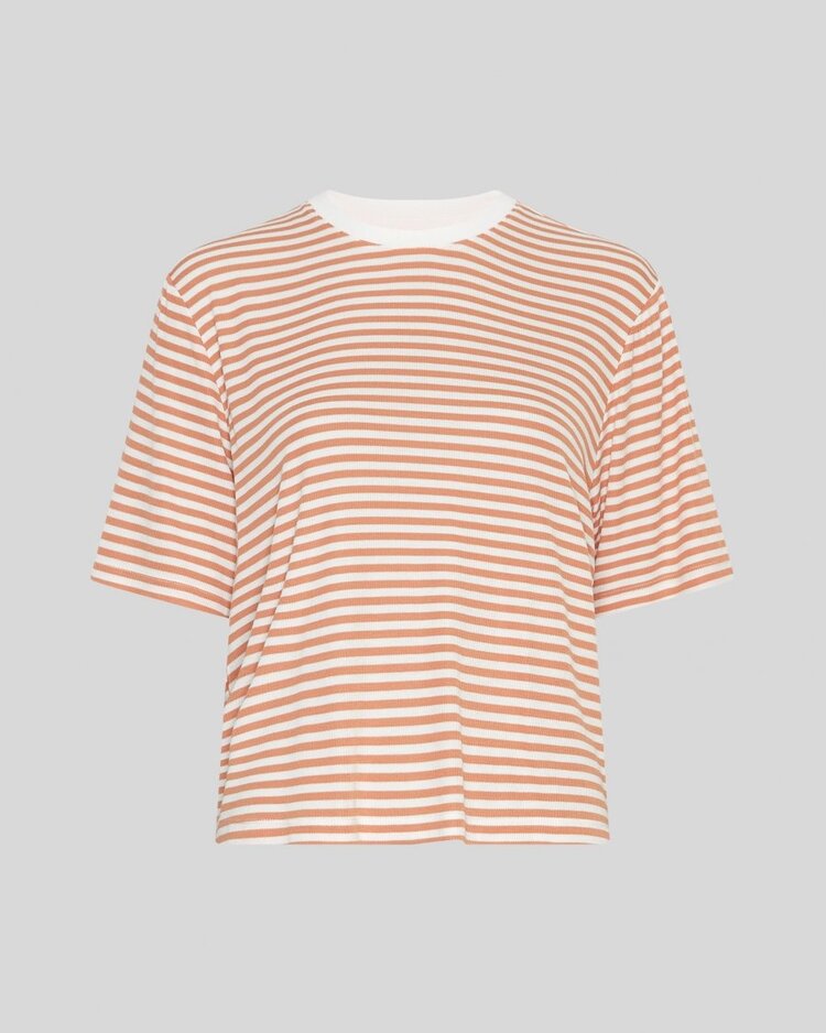 Moss Copenhagen jana soft stripe t-shirt - orange/white