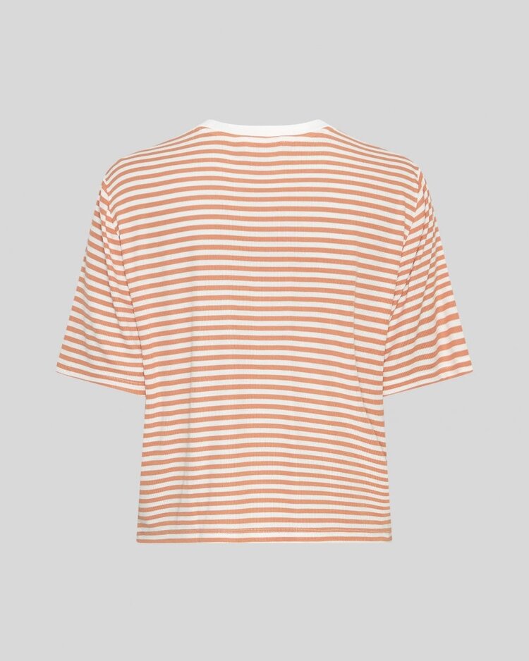 Moss Copenhagen jana soft stripe t-shirt - orange/white