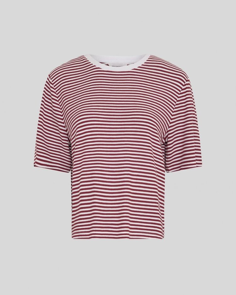Moss Copenhagen jana soft stripe t-shirt - burgundy/white