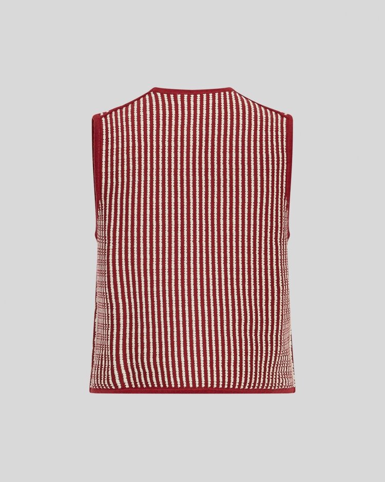 Moss Copenhagen priscilla stripe knit button top - burgyndy/white
