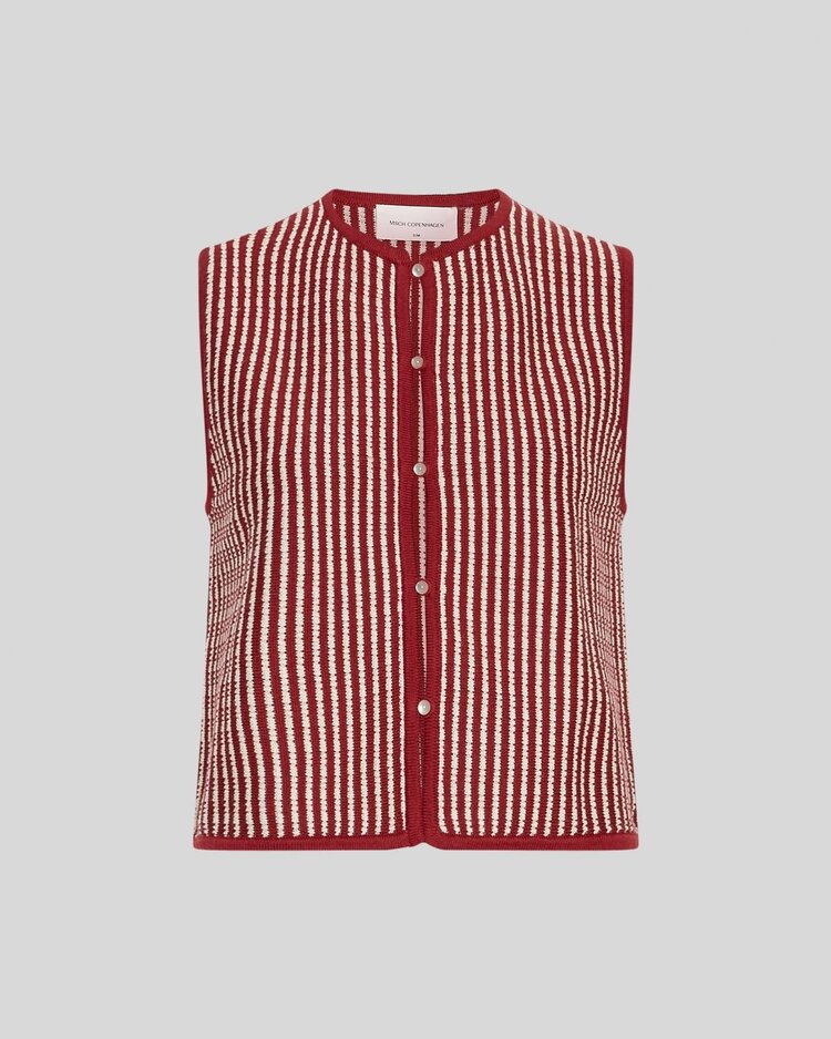 Moss Copenhagen priscilla stripe knit button top - burgyndy/white