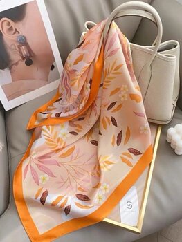 satin navy scarf - oranje rand