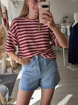 Moss Copenhagen cessalia thick stripe tee - pink/burgundy