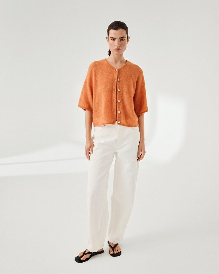 Moss Copenhagen aurelia 1/2 sleeve thin cardigan - burnt orange