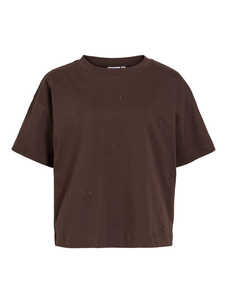 Vila Clothes vimonie embroidered flowers t-shirt -  brown