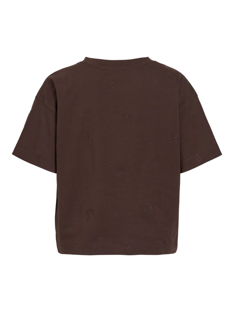 Vila Clothes vimonie embroidered flowers t-shirt -  brown