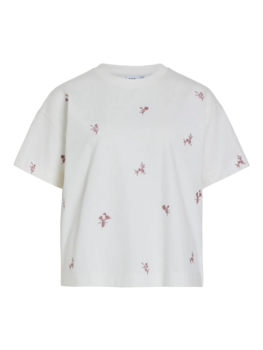 Vila Clothes vimonie embroidered flowers t-shirt -  vieux rose