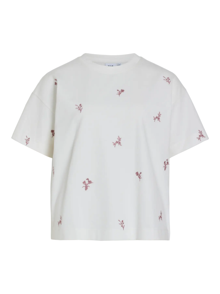 Vila Clothes vimonie embroidered flowers t-shirt -  vieux rose