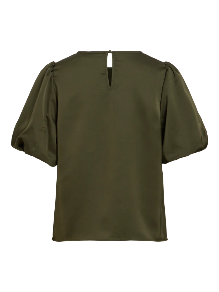 Vila Clothes viellette satin puff top - forest green