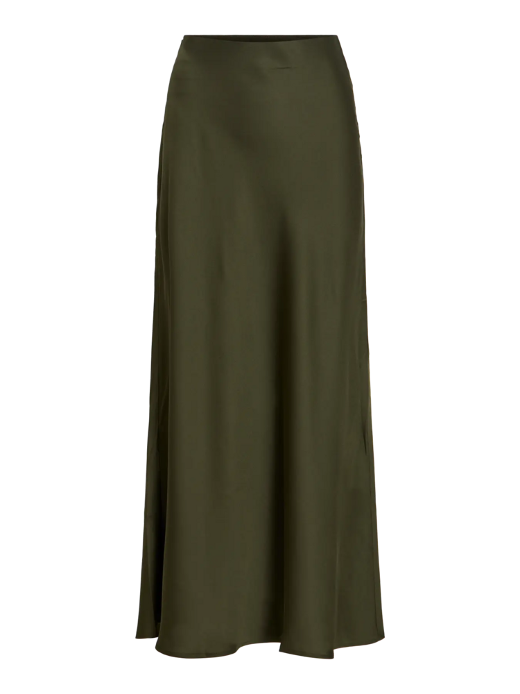 Vila Clothes viellette satin midi skirt - forest green