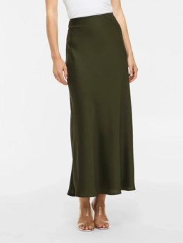 Vila Clothes viellette satin midi skirt - forest green