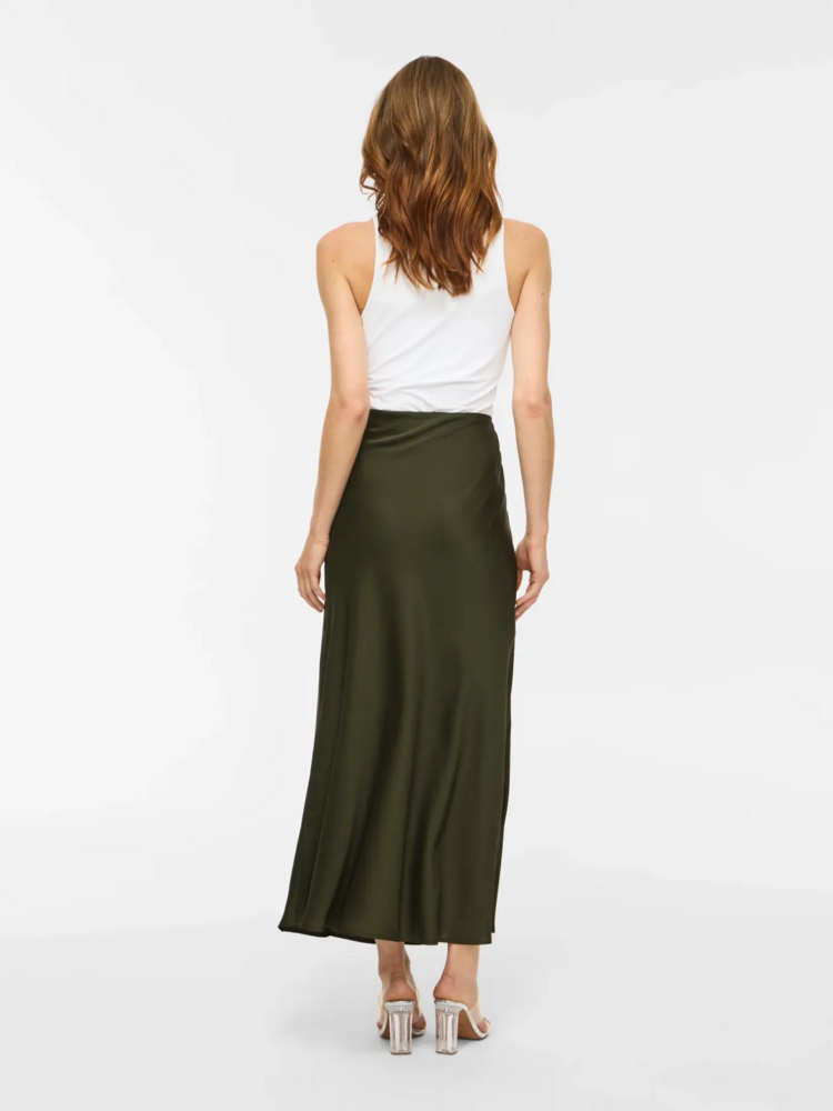 Vila Clothes viellette satin midi skirt - forest green