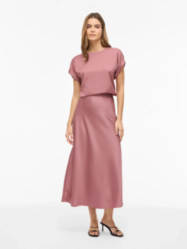 Vila Clothes viellette satin midi skirt - vieux rose
