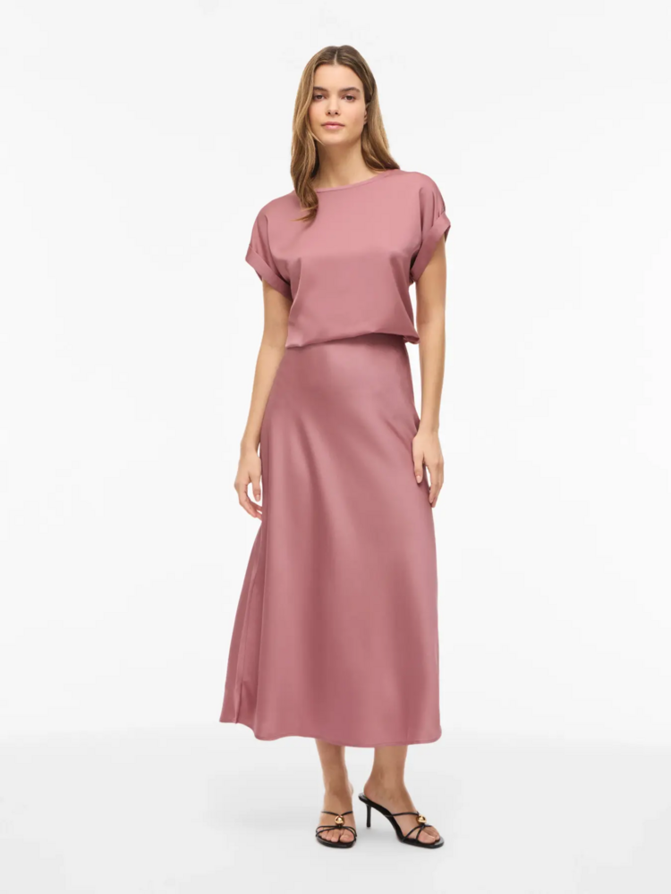 Vila Clothes viellette satin midi skirt - vieux rose