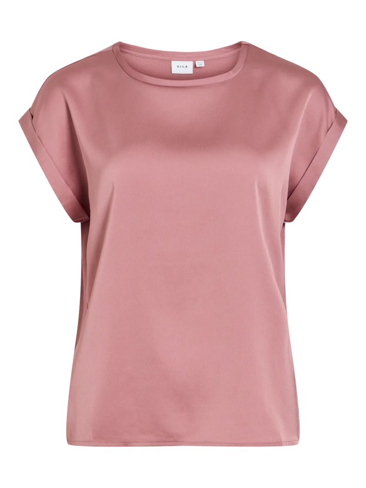 Vila Clothes viellette satin t-shirt - vieux rose