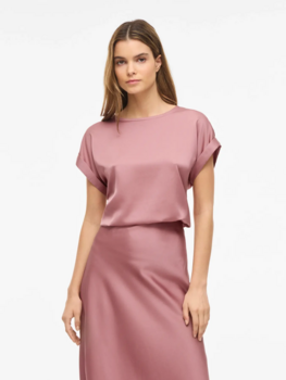 Vila Clothes viellette satin t-shirt - vieux rose