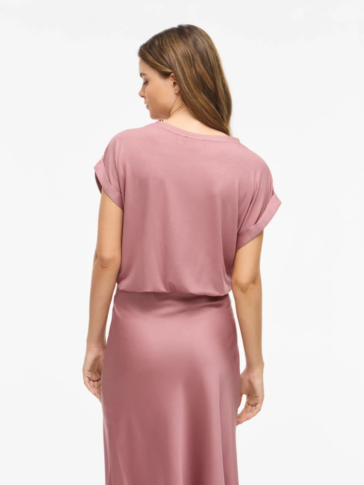 Vila Clothes viellette satin t-shirt - vieux rose