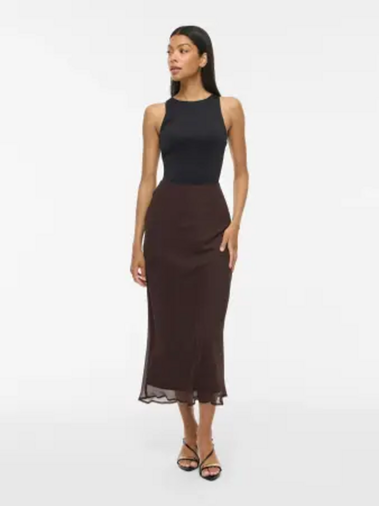 Vila Clothes vifalia chiffon midi skirt - brown