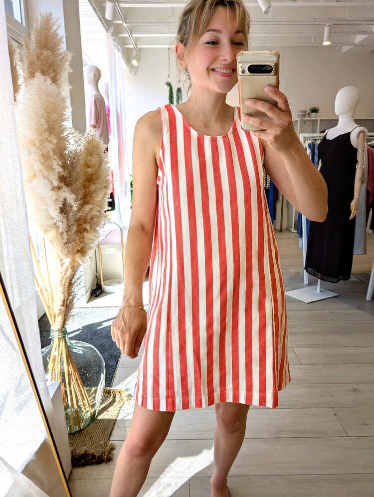 Sillie stripe jeans mini dress - red/white
