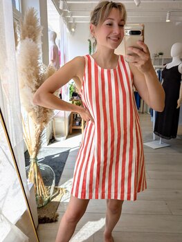 Sillie stripe jeans mini dress - red/white