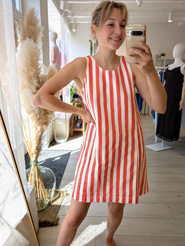 Sillie stripe jeans mini dress - red/white