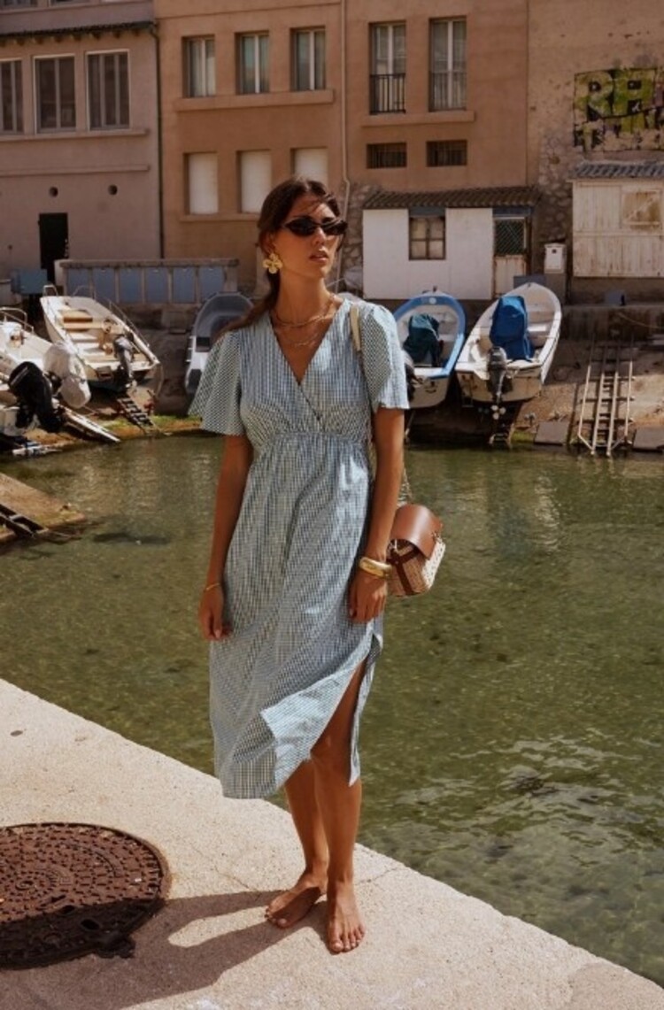 Sillie checked short sleeve dress - green/white