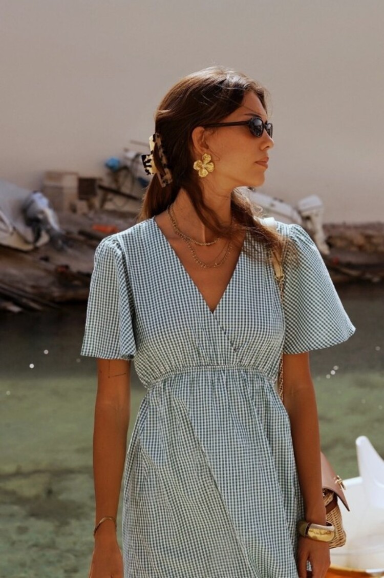 Sillie checked short sleeve dress - green/white