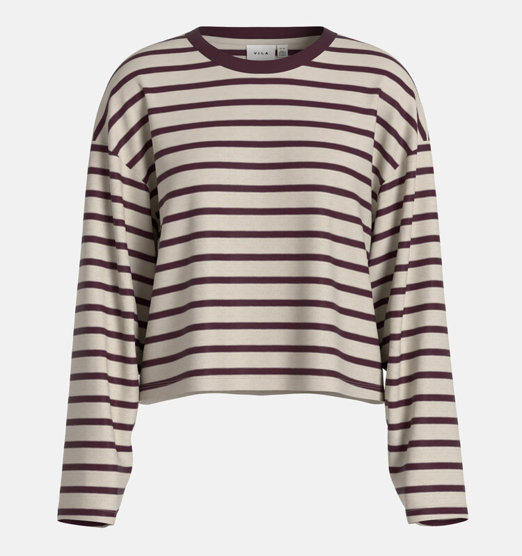 Vila Clothes visina long sleeve stripe t-shirt - brow/white