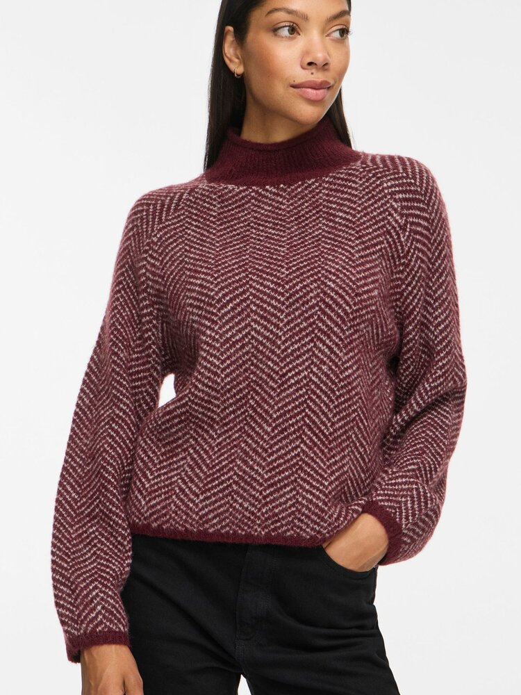 Vila Clothes vilory hight neck sweater - bordeaux print