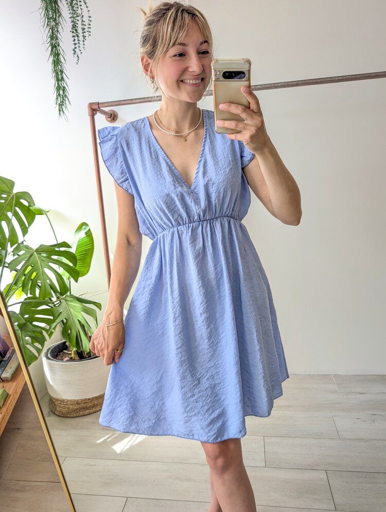 Sillie v-neck short dress - light blue