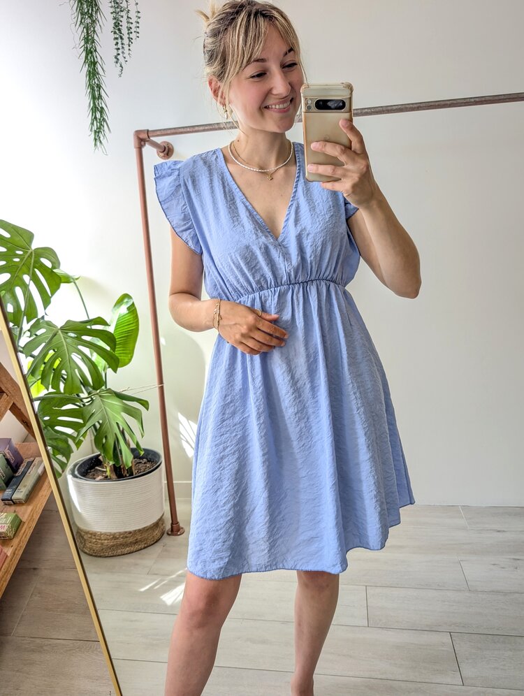 Sillie v-neck short dress - light blue