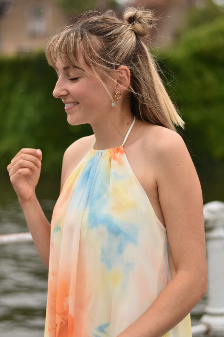 Sillie aquarel print midi dress - orange/blue