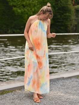 Sillie aquarel print midi dress - orange/blue