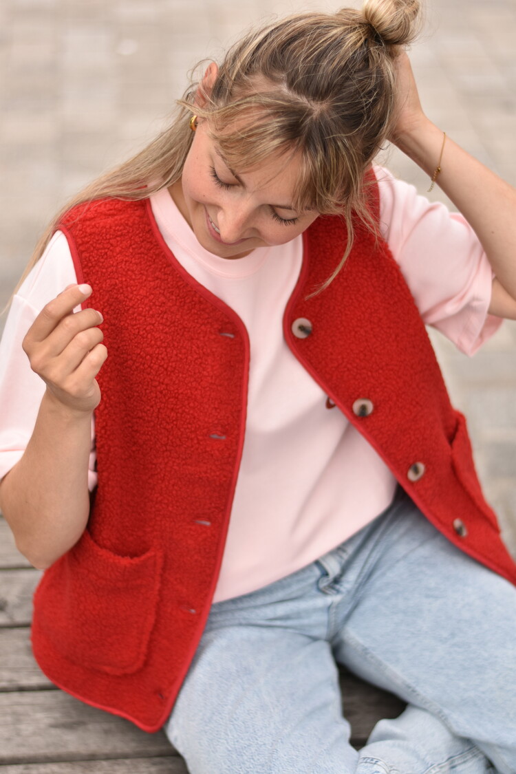 Vila Clothes viada teddy sleeveless vest - red