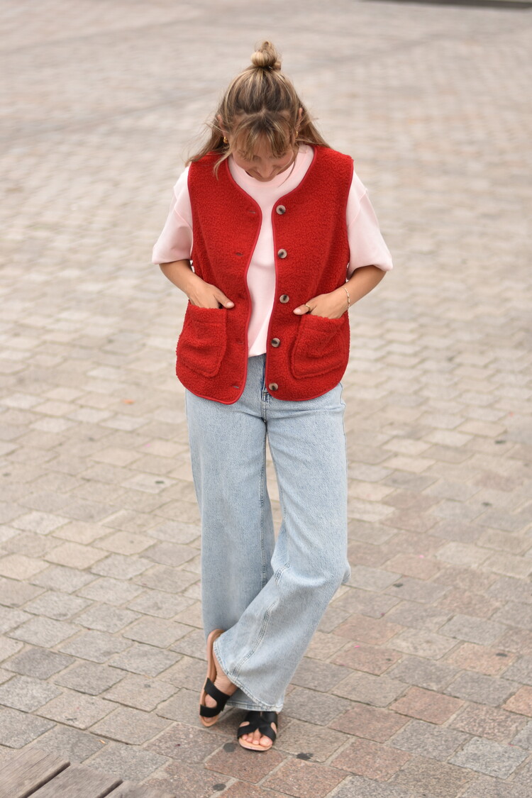 Vila Clothes viada teddy sleeveless vest - red